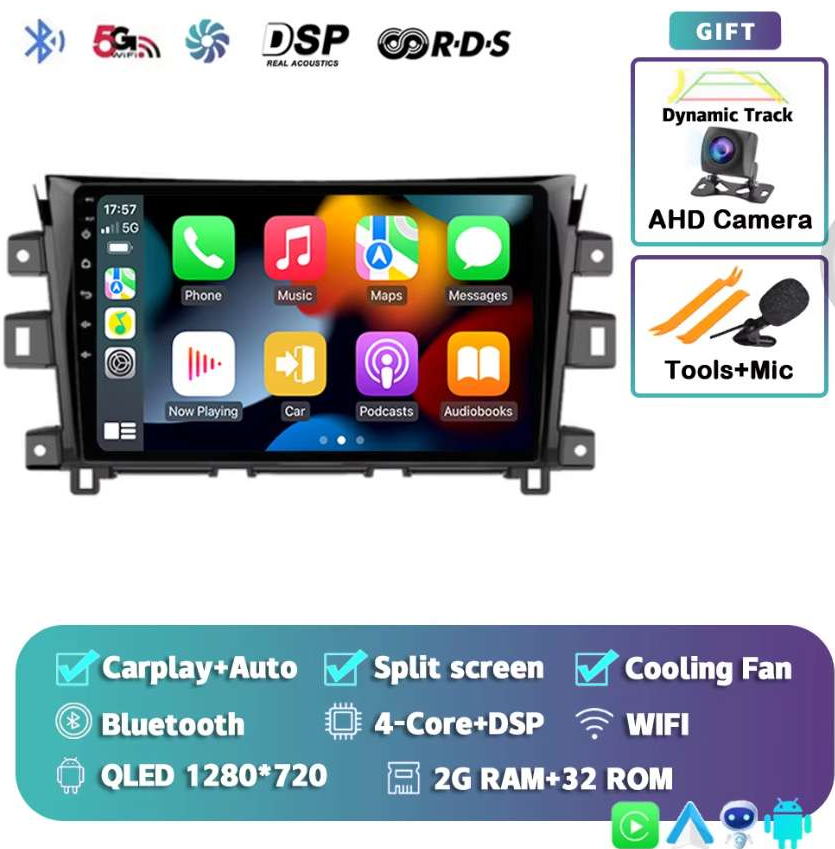 [2G+32G] - Android 14 IPS Car Stereo For Nissan NAVARA NP300 (2011-2018) - Wireless CarPlay/Android Auto - LED Camera & MIC - DSP Steering Wheel WiFi DAB Fast-boot 360-CAM