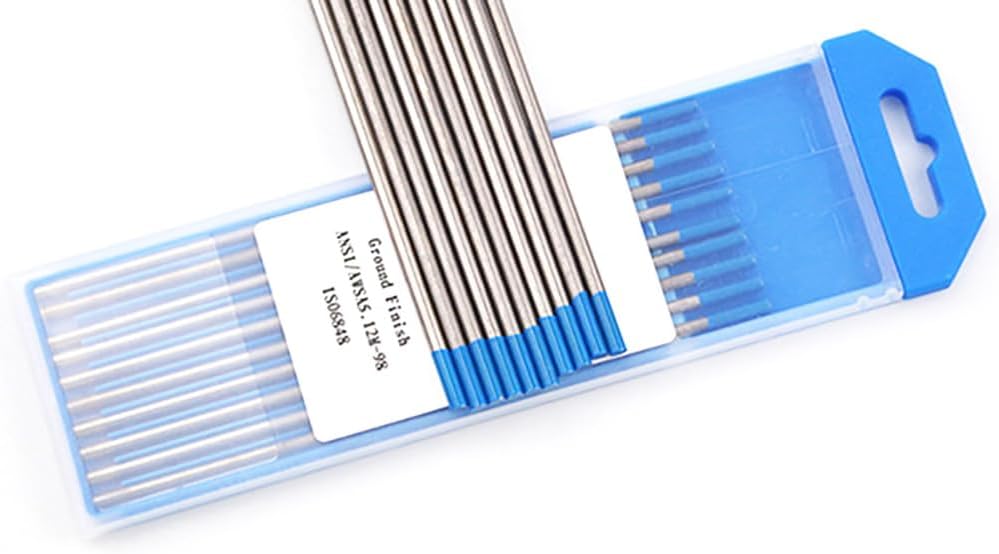 TIG Welding Tungsten Electrodes, 10 Pcs Tungsten Electrode Rod Welding Stick, Professional WL20 Lanthanated Tungsten 2% Blue Tip for Welding Aluminum Alloy Metal (2.4 * 150mm)