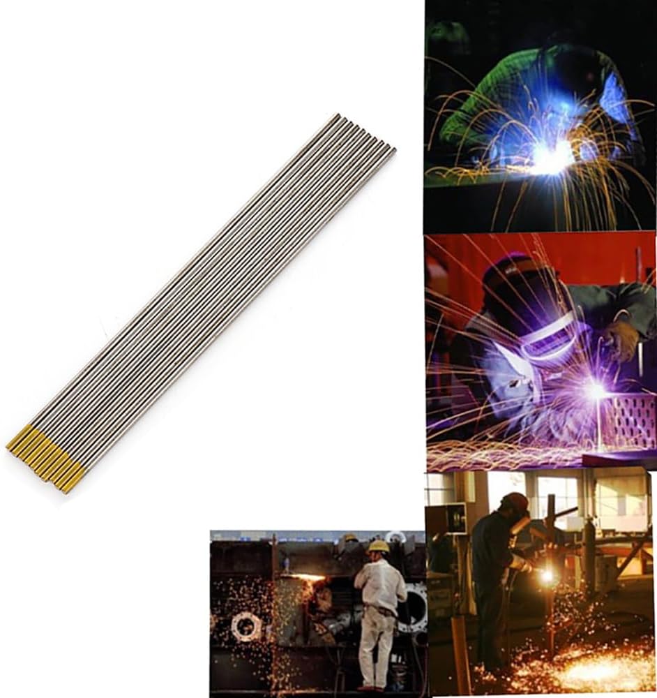 TIG Welding Tungsten Electrodes, 10 Pcs Tungsten Electrode Rod Welding Stick, Professional WL20 Lanthanated Tungsten 2% Blue Tip for Welding Aluminum Alloy Metal (2.4 * 150mm)