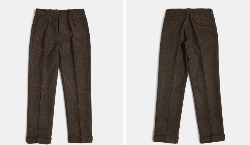 British Retro Brown Tweed Double Pleated Trousers(Annual Ring)