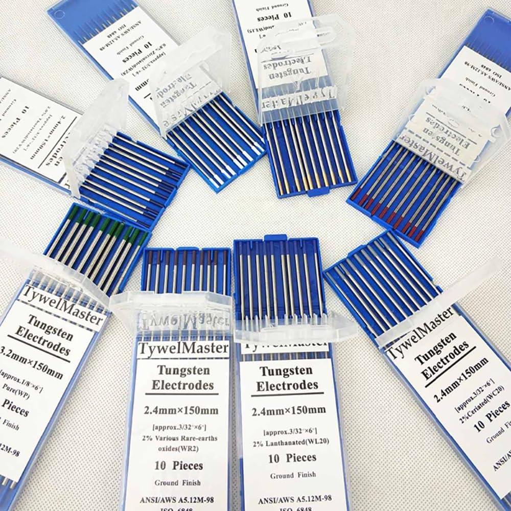 TIG Welding Tungsten Electrodes, 10 Pcs Tungsten Electrode Rod Welding Stick, Professional WL20 Lanthanated Tungsten 2% Blue Tip for Welding Aluminum Alloy Metal (2.4 * 150mm)