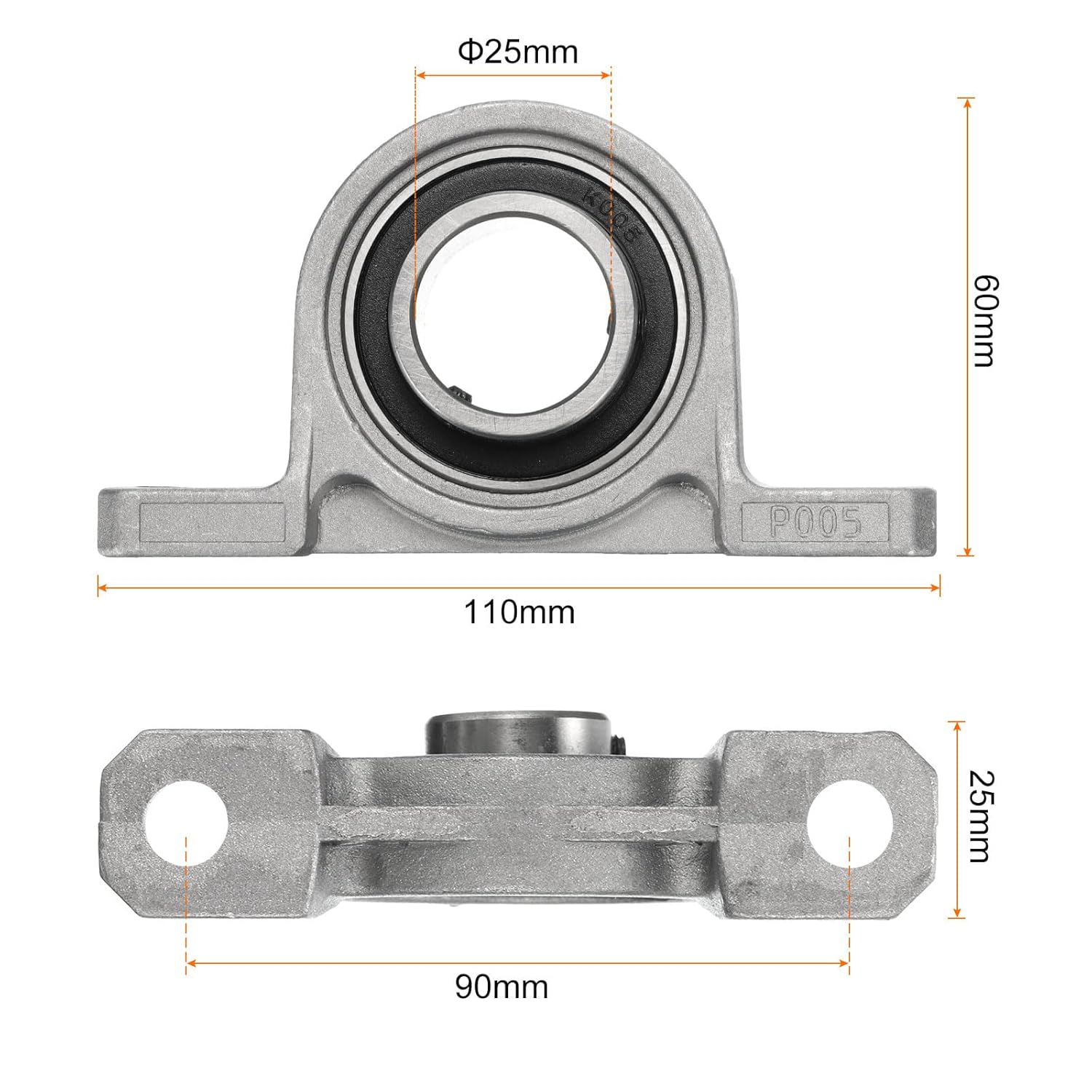 sourcing map 4pcs KP005 Flanged Pillow Block Bearings 25mm Bore, Zinc Alloy Self Aligning Flange Mounted Bearings