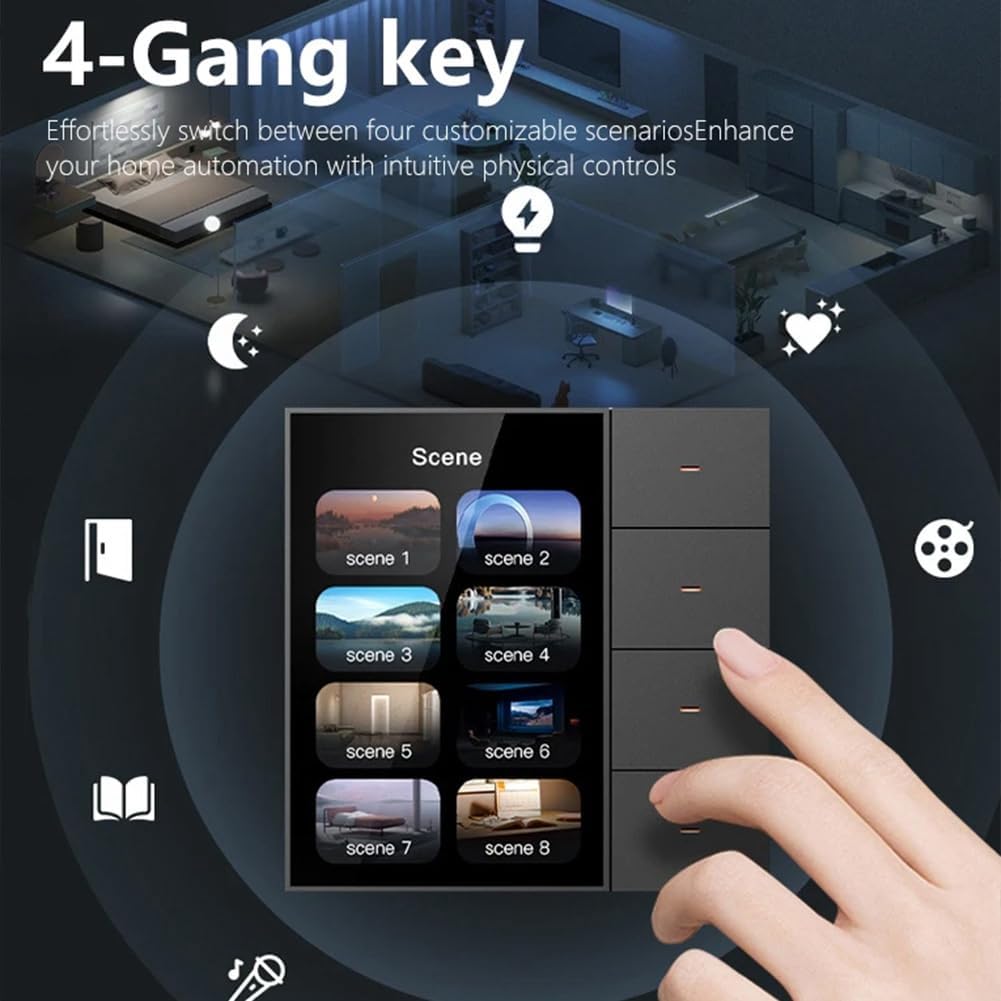 Sizoriruk Tuya Zigbee 3.5 Inch Smart Wall Switch Touch Screen 4 Groups Switch 8-Way Scene Radar Sensor Dimming Switch Smart Home B