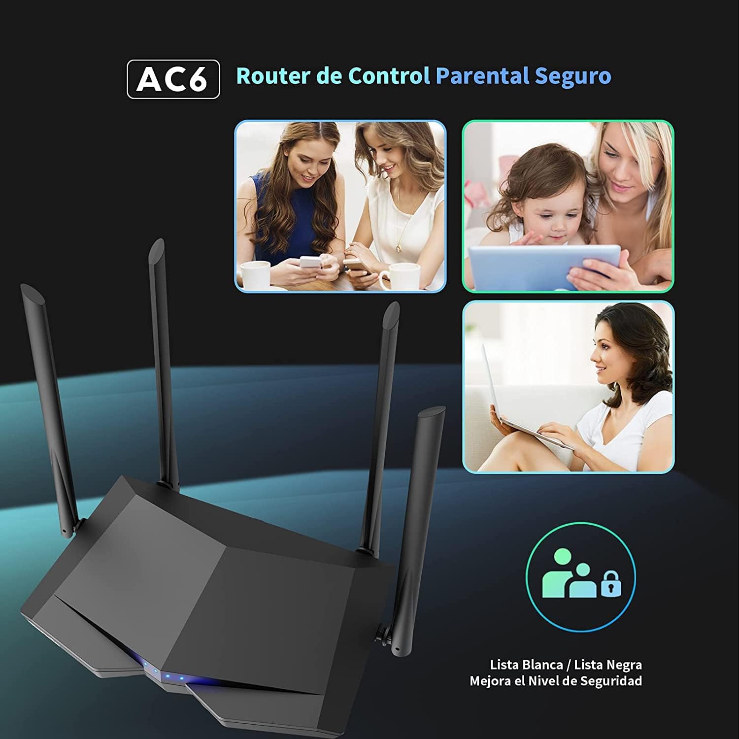 Tenda AC6 AC1200 Dual Band Wireless Cable Router,867Mbps/5GHz+ 300Mbps/2.4GHz, IPV6, Parental Control, Guest Network, 4 * 5dBi externe Antennen, WPS, Black