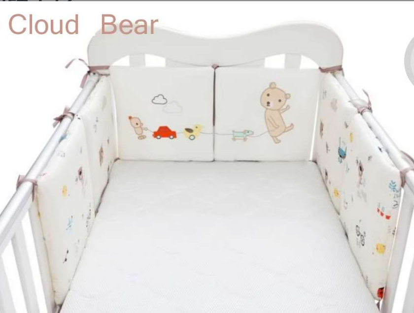 Baby Cot Bumpers, Cot Bed Bumper Sets, Adjustable Baby Cot Bumper Set for Cot with Easy Install Velcro for All Sorts of Cribs, A Set Contains 6 Pieces of 30 × 30 cm Size Cot Bumper