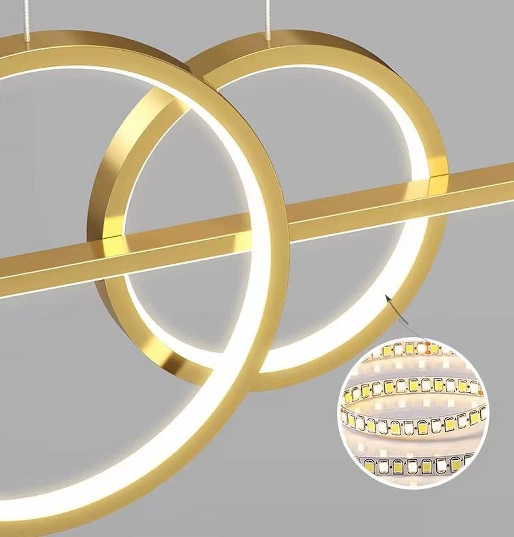 LED Pendant Ceiling Lights Kitchen Island Lamp Dining Room Lighting Dimmable Child Bedroom Hanging Fixture with Remote Control, Modern Projection Design 100cm Chandelier for Living Room (Gold)
