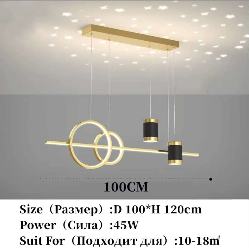 LED Pendant Ceiling Lights Kitchen Island Lamp Dining Room Lighting Dimmable Child Bedroom Hanging Fixture with Remote Control, Modern Projection Design 100cm Chandelier for Living Room (Gold)
