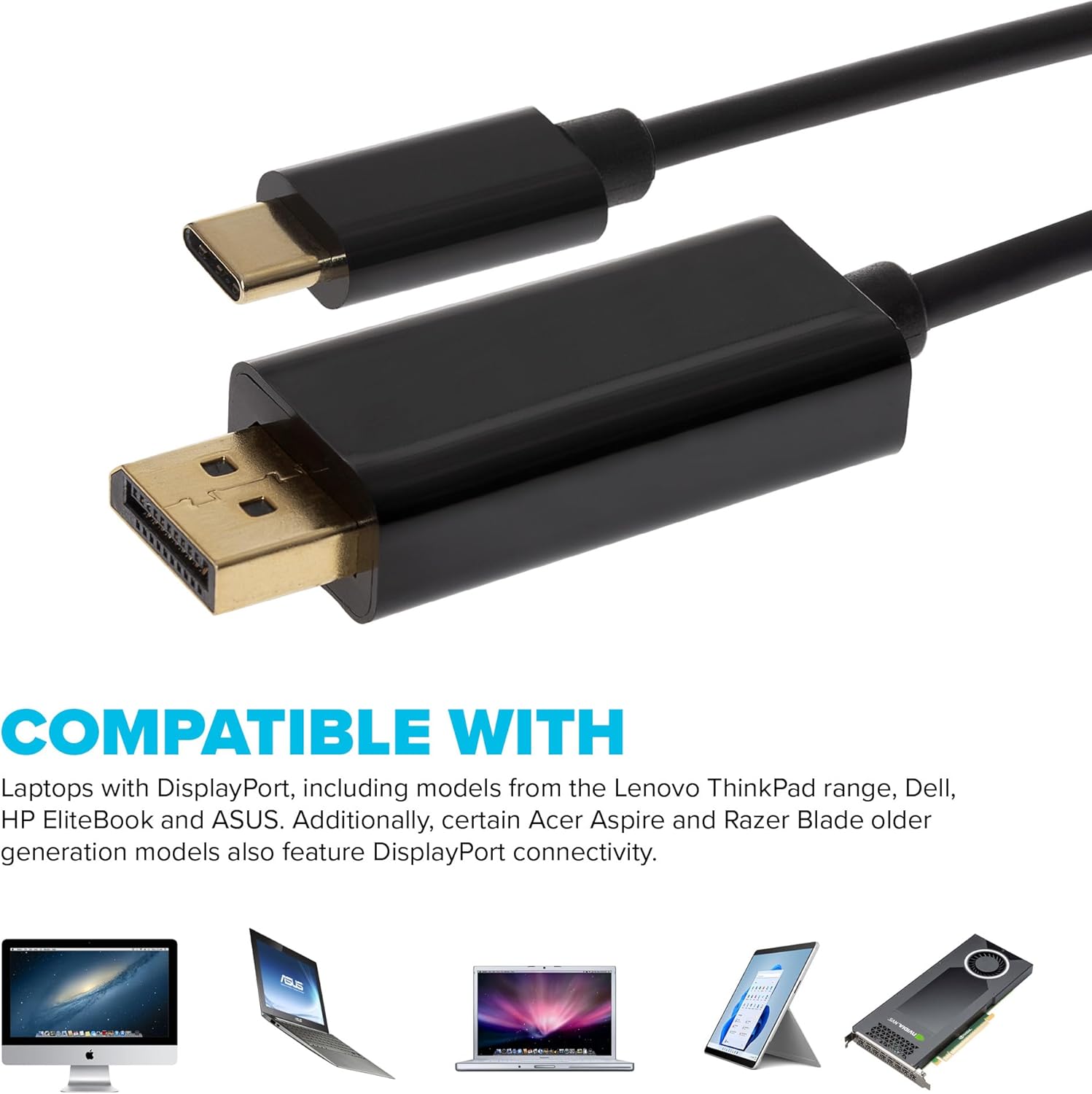 Maplin USB-C to DisplayPort Cable 4K 60Hz Ultra HD, 1.8m
