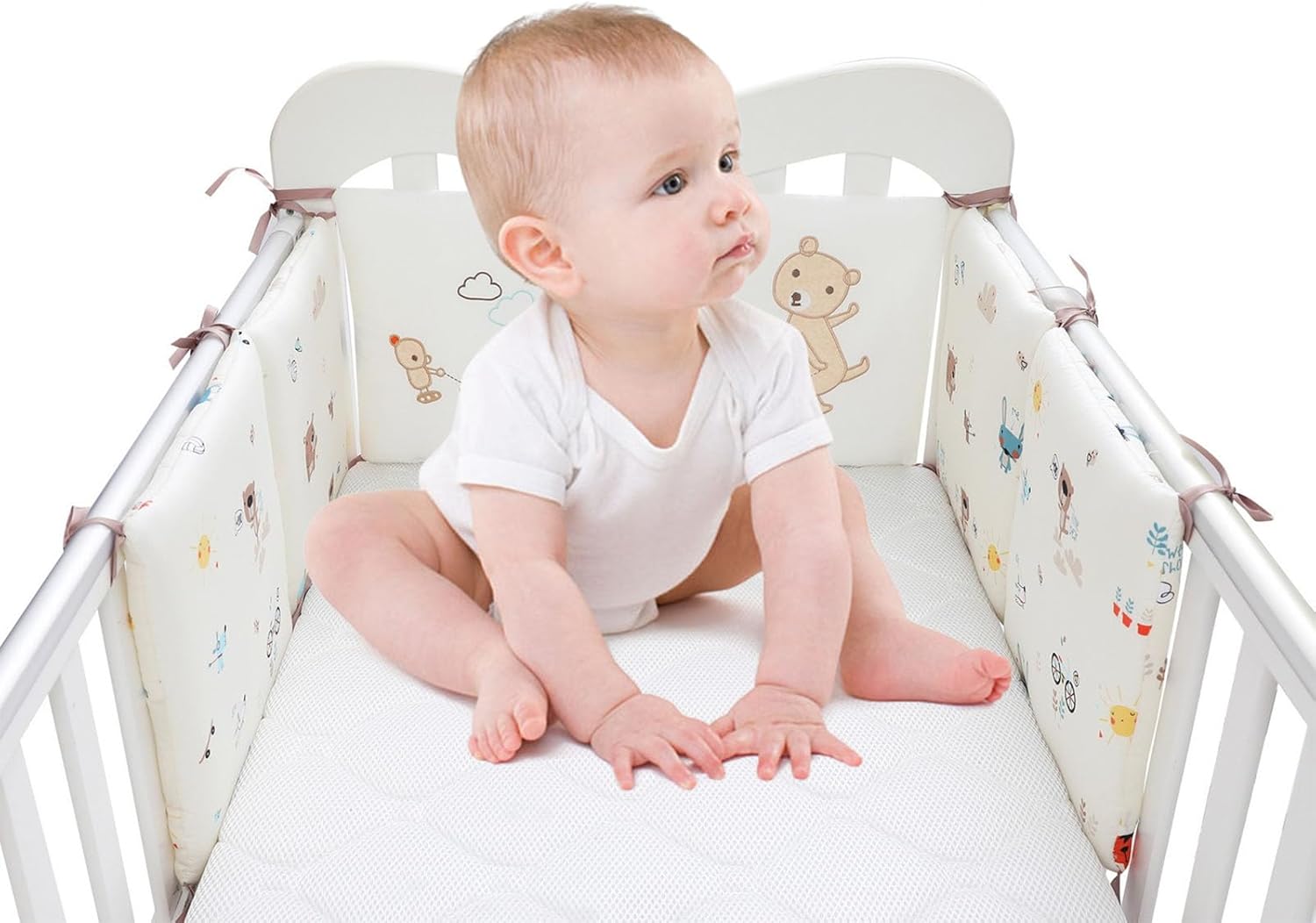 GYWZTJ Baby Cot Bumpers, Cot Bed Bumper Sets, Adjustable Baby Cot Bumper Set for Cot with Easy Install Velcro for All Sorts of Cribs, A Set Contains 6 Pieces of 30 × 30 cm Size Cot Bumper