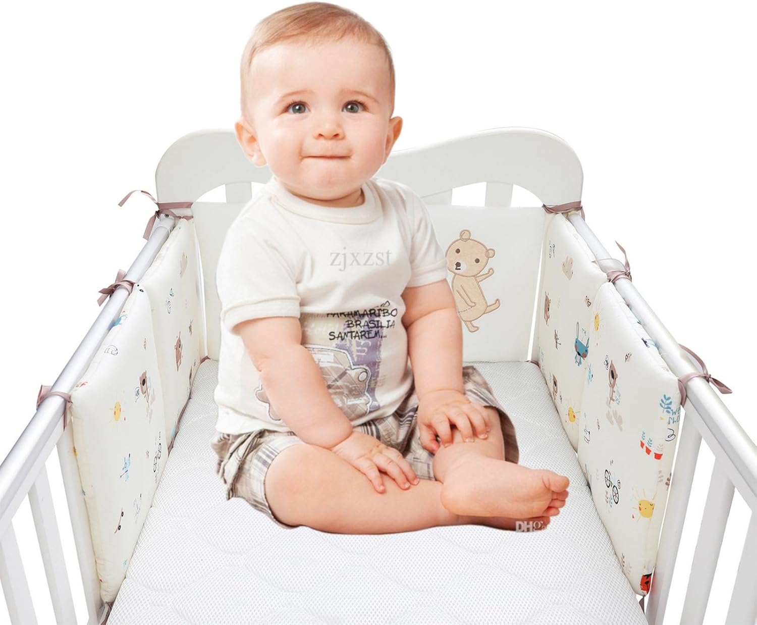 GYWZTJ Baby Cot Bumpers, Cot Bed Bumper Sets, Adjustable Baby Cot Bumper Set for Cot with Easy Install Velcro for All Sorts of Cribs, A Set Contains 6 Pieces of 30 × 30 cm Size Cot Bumper