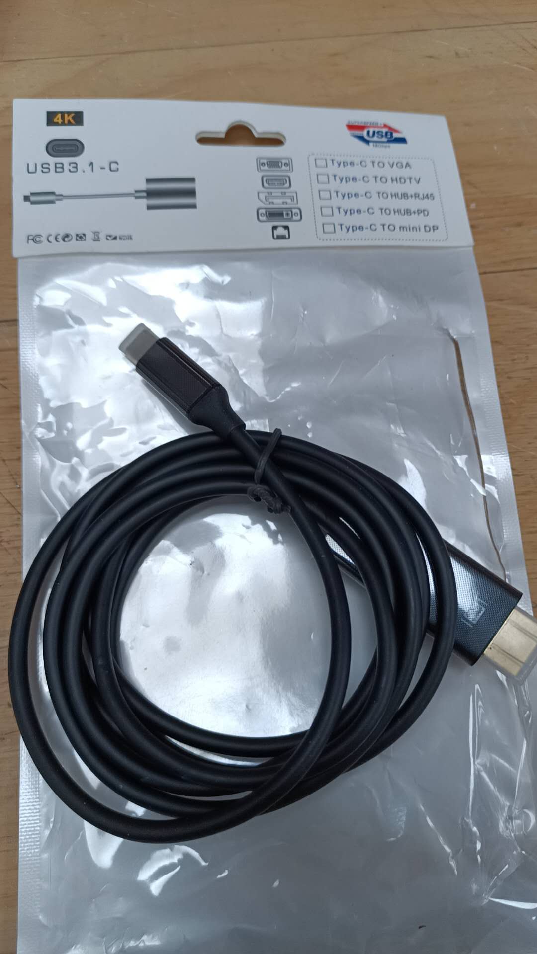 USB 3.1 - type C to DisplayPort Cable 4K 60Hz Ultra HD, 1m