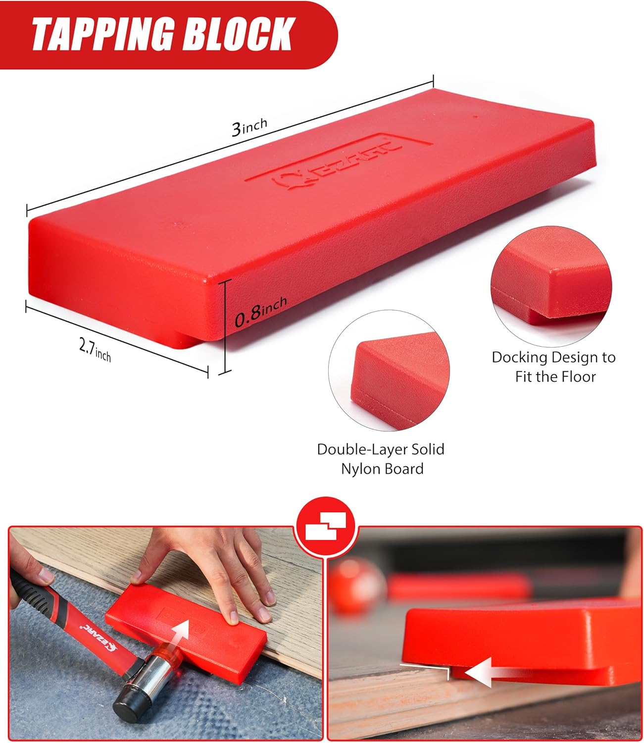 EZARC Laminate Flooring Tools with Double-Faced Mallet, Heavy Duty Pull Bar, Tapping Block, Knee Pads and 50 Laminate Floor Spacers Laminate Flooring Kit for Wood Flooring Installation Tools