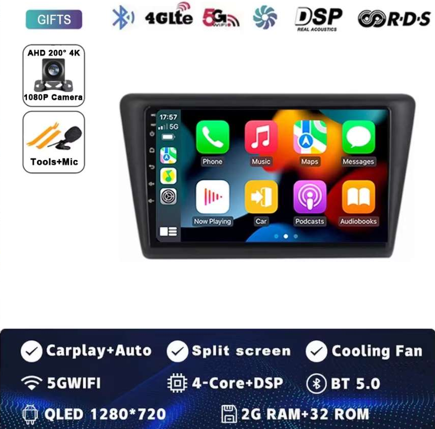 For VW Skoda Rapid 2013-2018 Android 14 Radio GPS Multimedia For seat Toledo 2015-2018 carplay RDS WIFI
