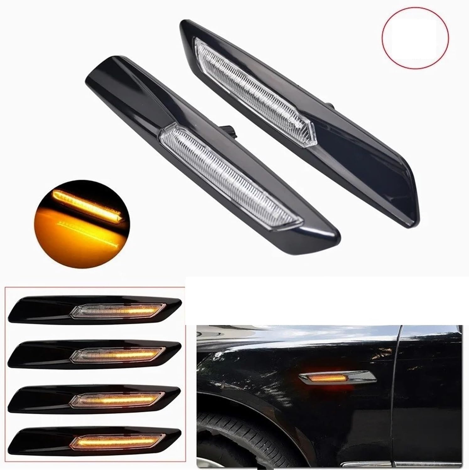 Turn Signal Light For BMW 1 3 5 Series F10 F30 E90 E91 E92 E93 E46 E60 E61 Dynamic 12V LED Side Marker Light Turn Signal Lamp Wing Mirror Indicator(Smoky black Lens)