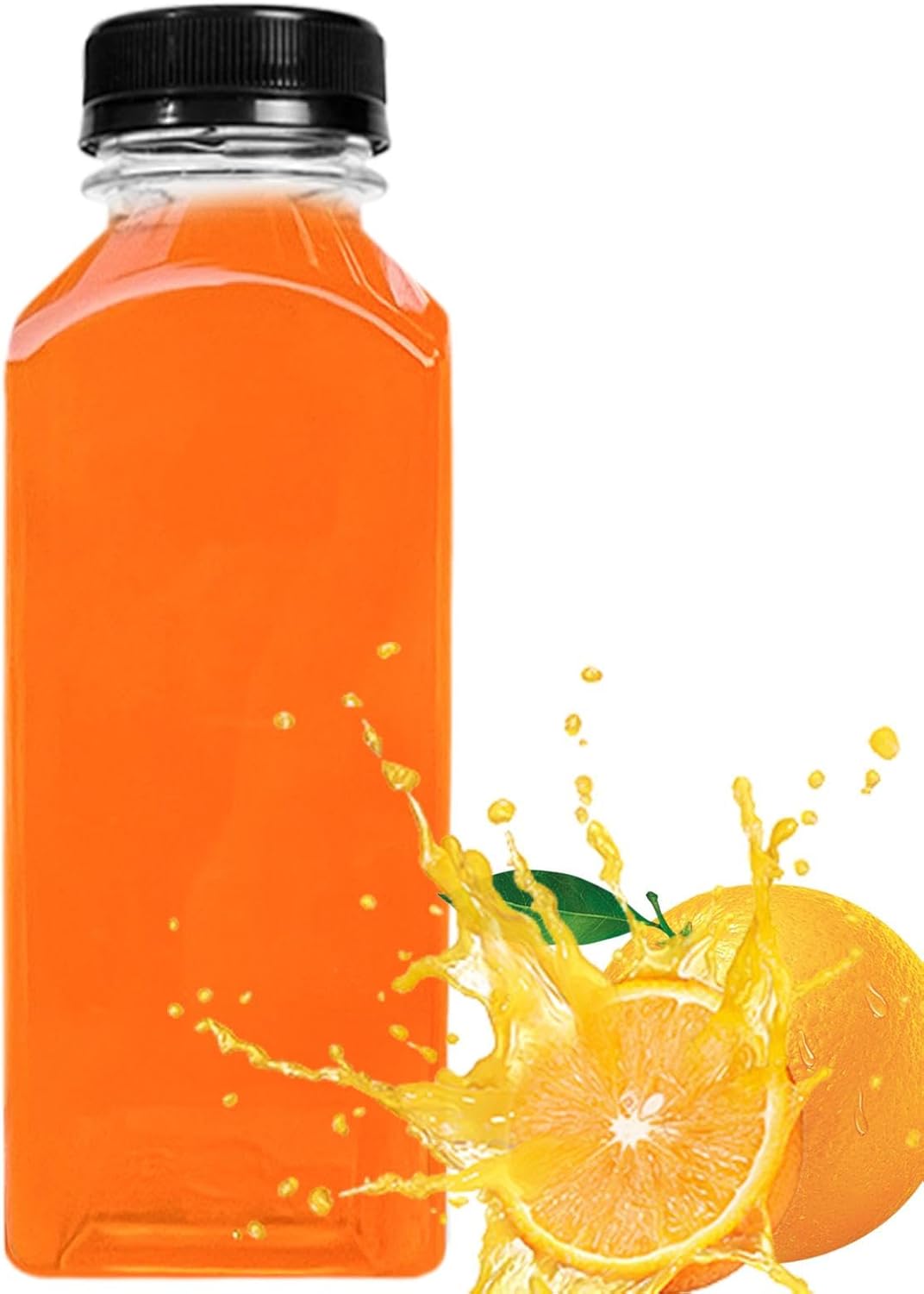 1Ps PlasticJuice Bottles, Clear PETPlastic Juice Bottles, Reusable Square Water Bottles With Black Cap Bottles For Making Juice, Milk, Salad Dressing, Smoothie (150ml/ 250ml/ 350ml/500ml)