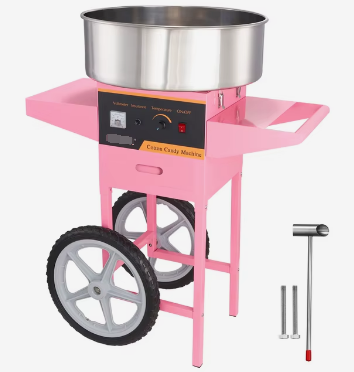 Electric Cotton Candy Machine with Cart 1000W Commercial Floss Maker with Stainless Steel Bowl Sugar Scoop and Drawer