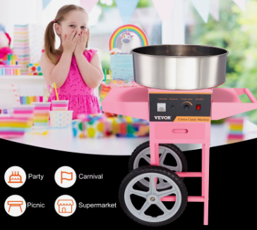 Electric Cotton Candy Machine with Cart 1000W Commercial Floss Maker with Stainless Steel Bowl Sugar Scoop and Drawer