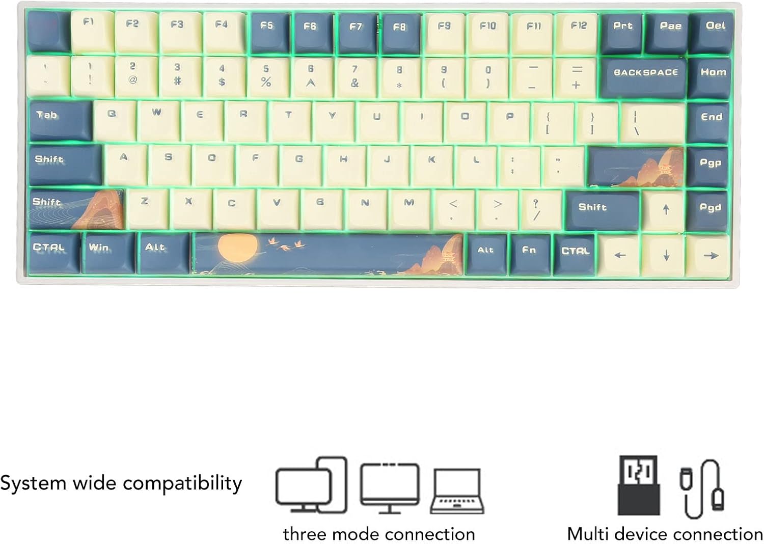 TENP 84 Key Mechanical Keyboard, Blue White Mountain Bird RGB Backlit Wireless Gaming Keyboard For Laptop Computer (Silver Switch)