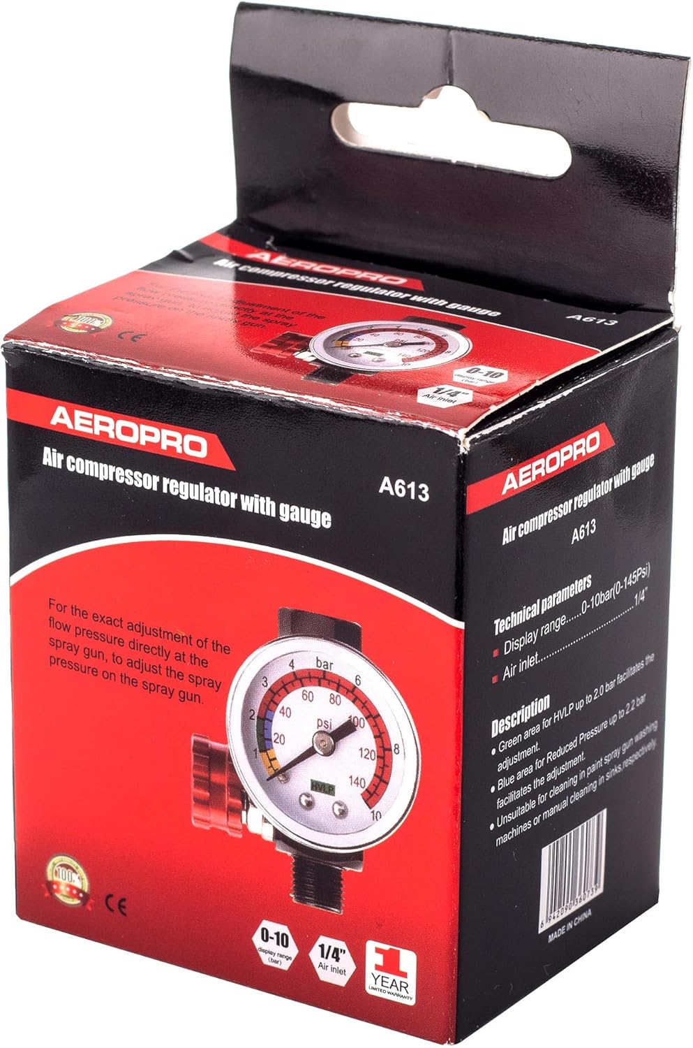 Pressure Regulator for Paint Spray Gun Pressure Regulator Professional AEROPRO 1/4 Inch 0-10 Bar