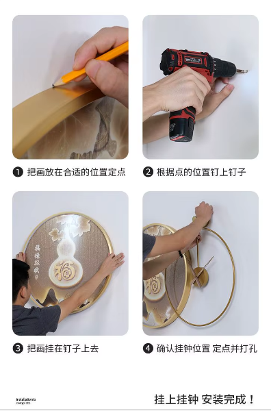Decorative Painting With Clock Back, Hanging Painting, High-end Living Room Landscape Painting, High-end Light Luxury Mural