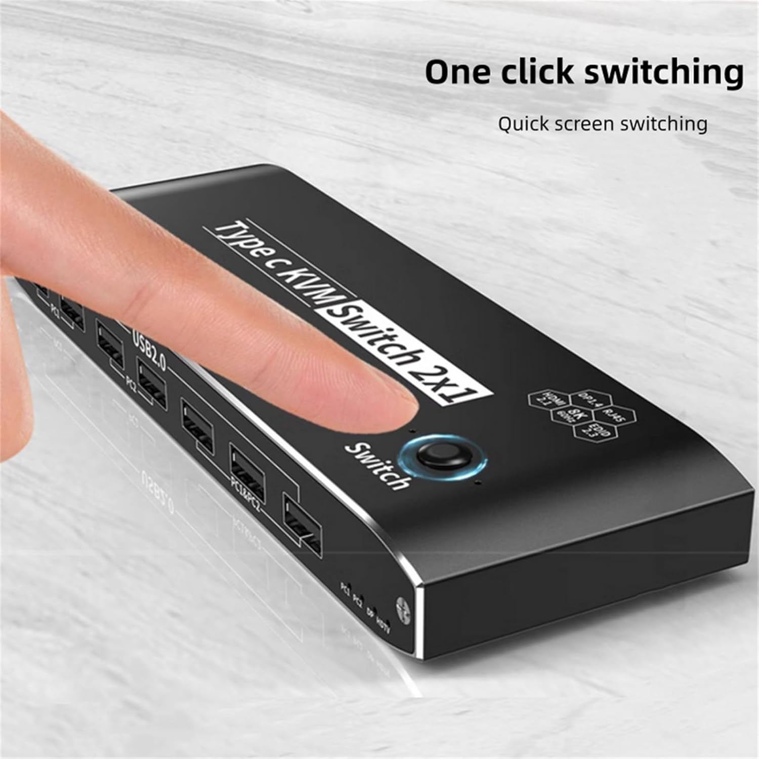 MOOKEENONE 2 in 1 Out KVM Switch Selector Box 2x1, for 2 Computer 1 Monitor Switch with 2x USB3.0 Data Cable