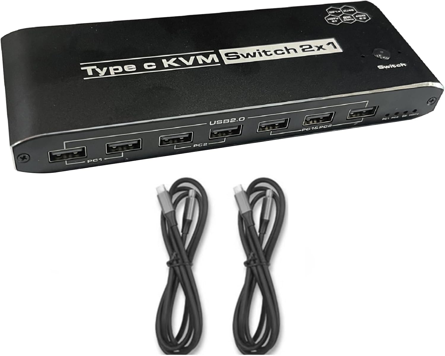 MOOKEENONE 2 in 1 Out KVM Switch Selector Box 2x1, for 2 Computer 1 Monitor Switch with 2x USB3.0 Data Cable