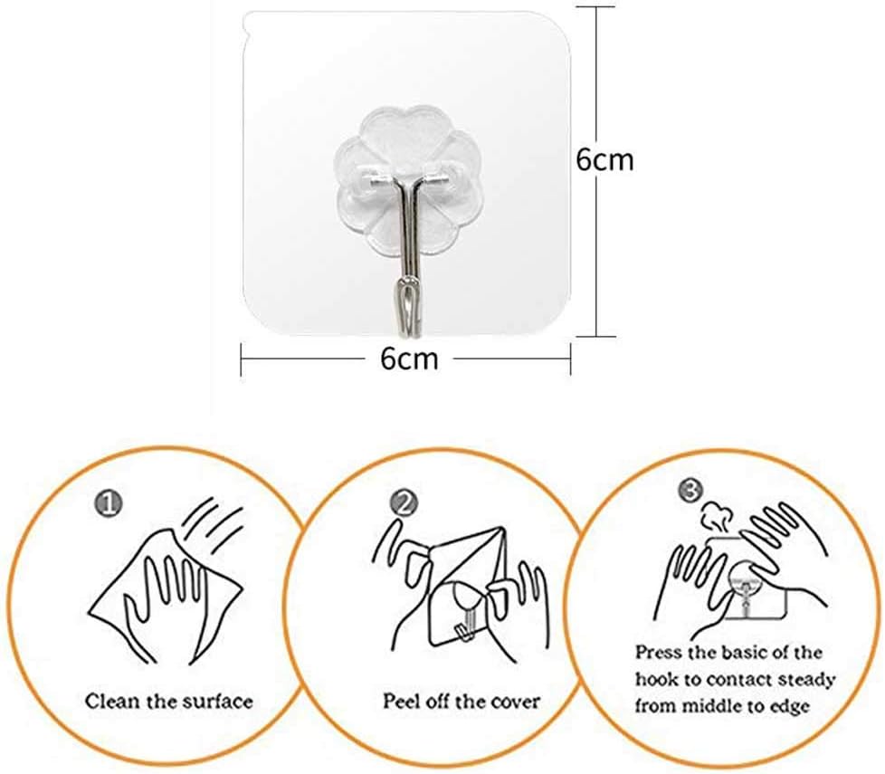 Self Adhesive Hooks, Heavy Duty Wall Hooks Anti-Skid Traceless Sticky Hook for Kitchen Bathroom Clothes Office Ceiling Hanger for Hanging Coat Cloth Towel Key Decorations - 24 Pack