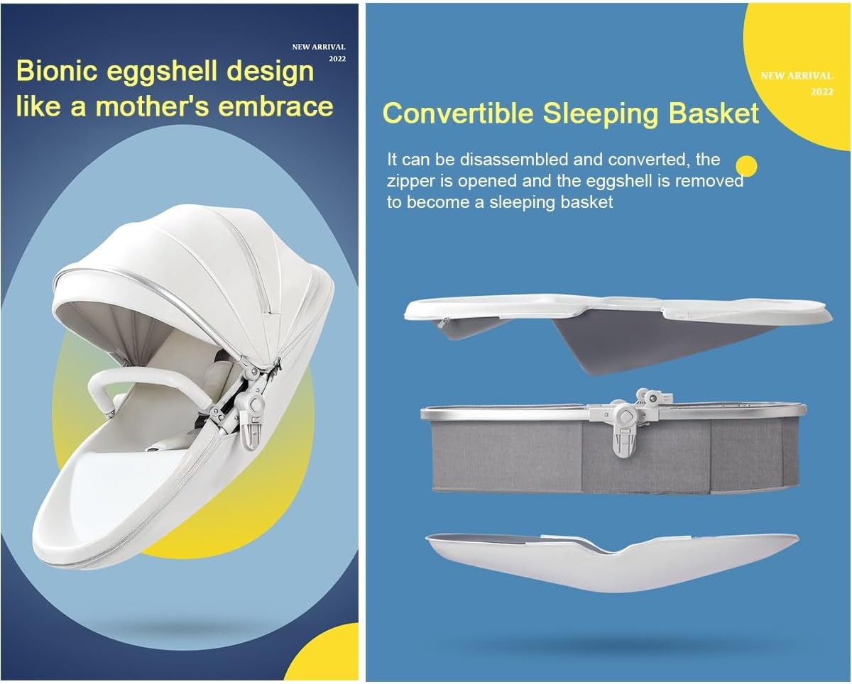 YCKEGEW Baby Pushchair Stroller-Eggshell Design Strollers & Buggies Lightweight,Pram Stroller for Toddler Can Sit Or Lie Down，One Foot Brake Multifunctional Bassinet Stroller (Color : Brown)