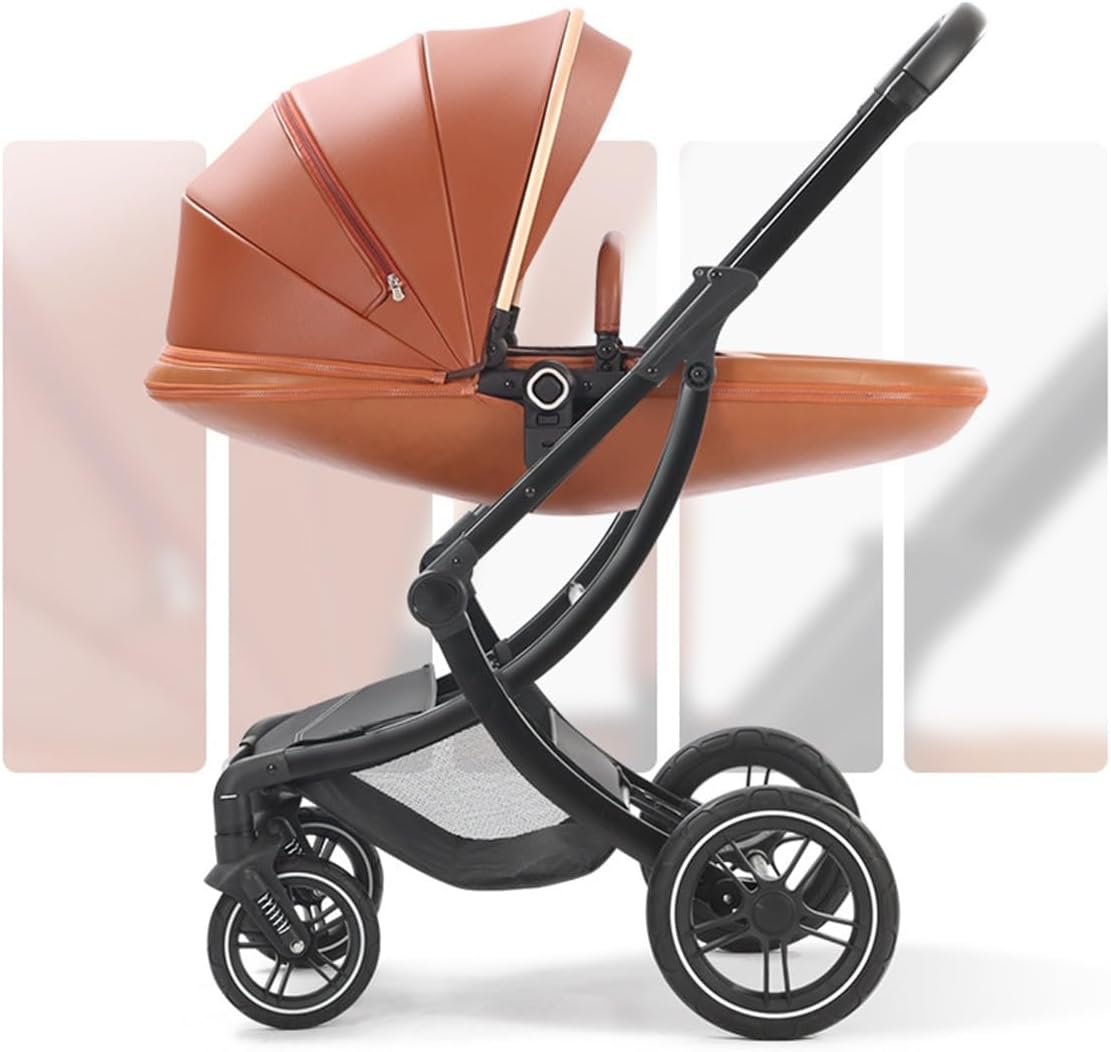 YCKEGEW Baby Pushchair Stroller-Eggshell Design Strollers & Buggies Lightweight,Pram Stroller for Toddler Can Sit Or Lie Down，One Foot Brake Multifunctional Bassinet Stroller (Color : Brown)