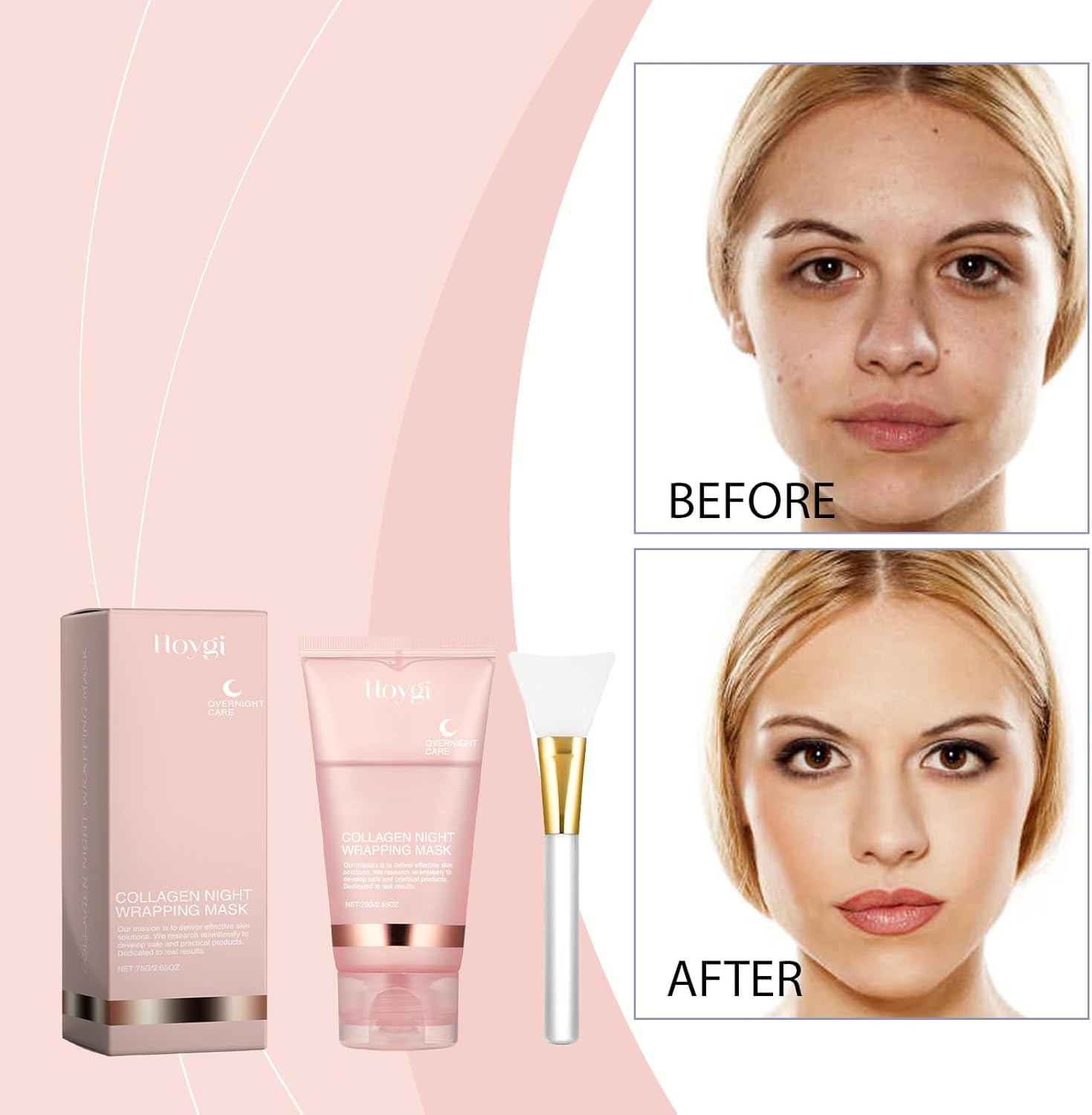 PlusBee Collagen Night Wrapping Mask 75g + Brush, Hydrating Overnight Peel Off Facial Mask, Perfect for Dry & Dehydrated Skin, Collagen Night Wrapping Mask for All Skin Types
