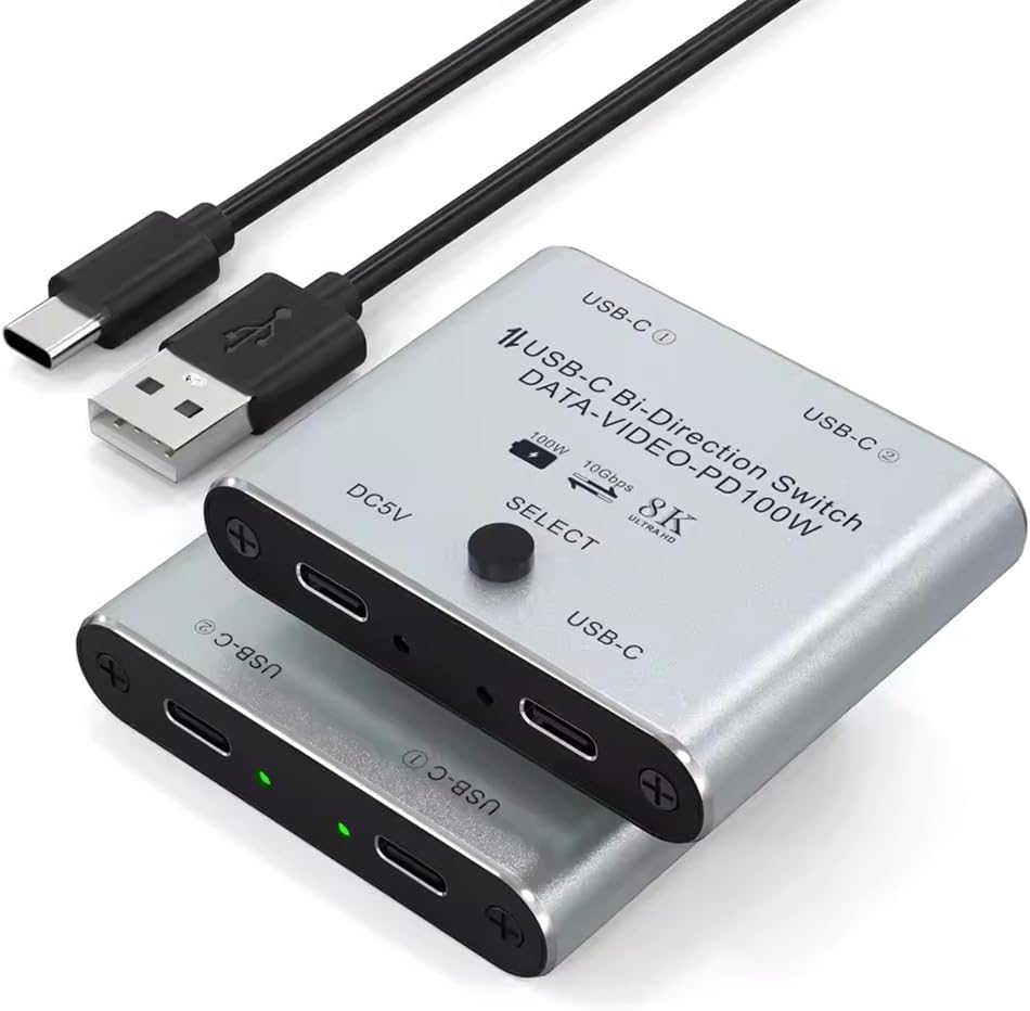 Suoumwa Bi Directional USB C Switch Splitter 8K USB C Switcher KVM 8K 60Hz 4K 144Hz Video for Multiple Source No USB C Line