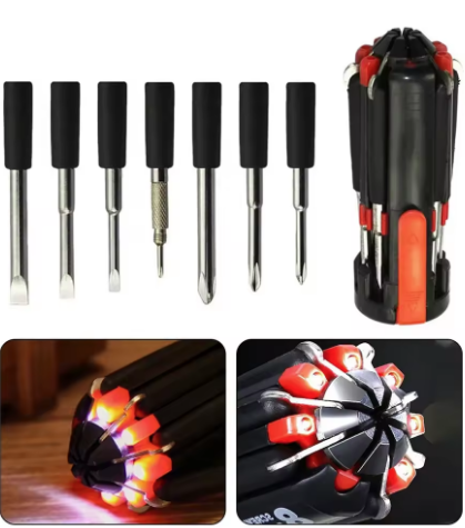 8 in 1 Multifunction Screwdriver Tool Set with LED Torch Flashlight for DIY Maintenance, Home, Kitchen, Nightwork Repair and More