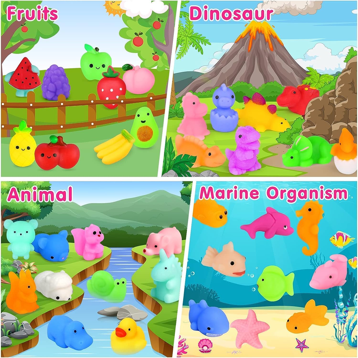100Pcs Mochi Squishy Toys, Easter Squishies Fidget Toys Pack - Stress Relief Toys Party Bags Fillers for Easter Basket Stuffers Valentines Gifts Boys Girls Birthday Party Favors Gifts(Random)
