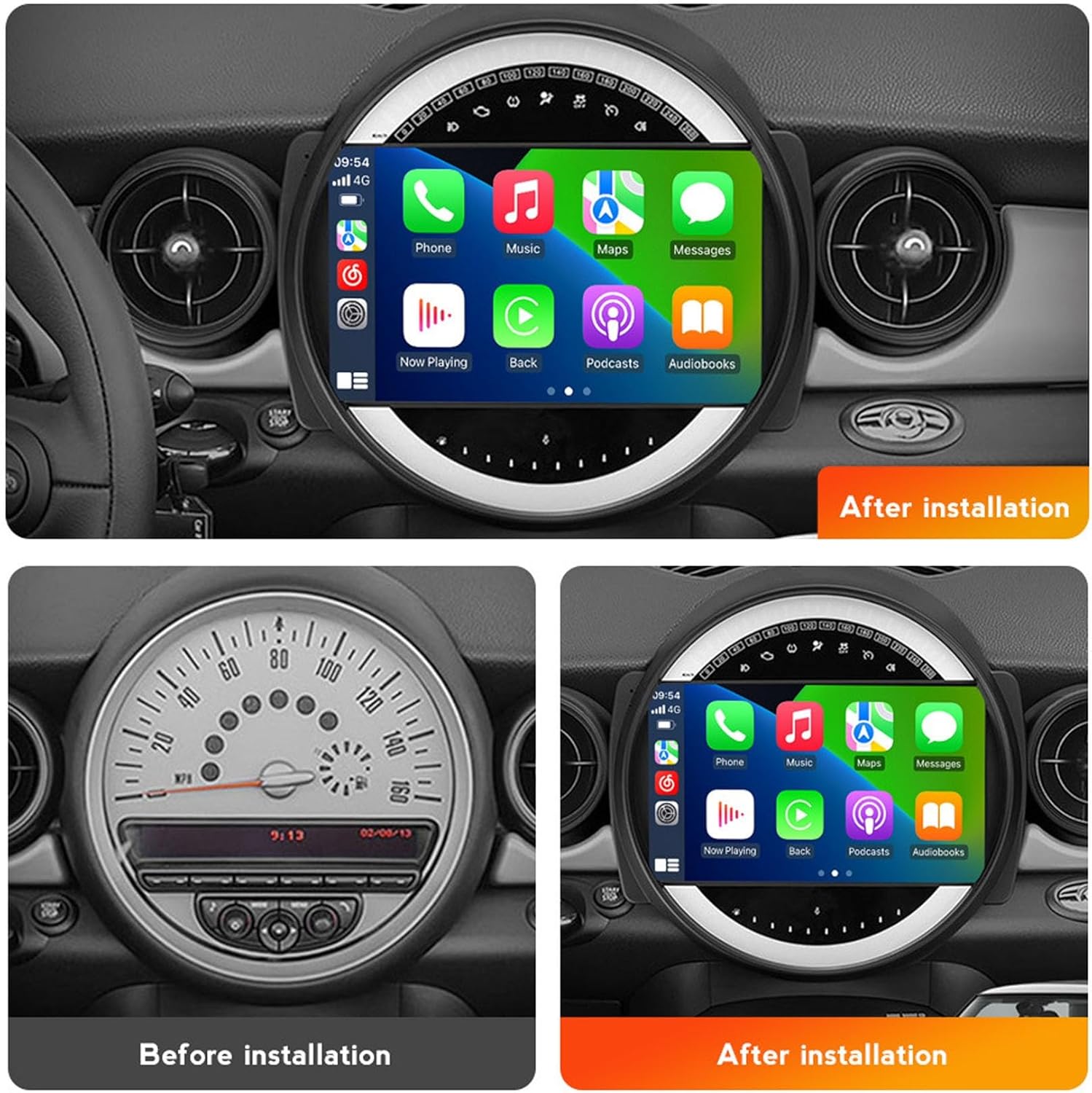 2Din Car Stereo Radio Android 14 for BMW Mini 2007-2015 9 Inch Touchscreen Car Radio with Backup Camera Carplay Steering Wheel Control Bluetooth Wifi USB GPS Navigation(M300S 3G+32G)