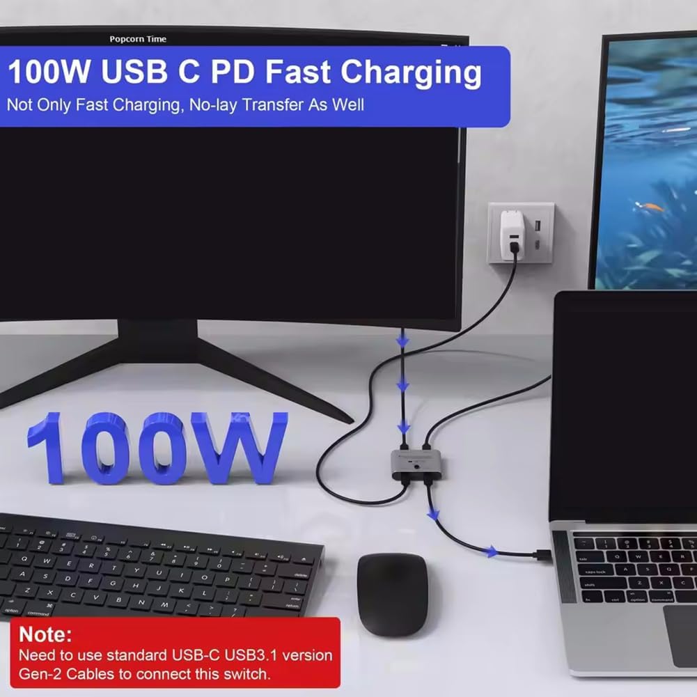 Suoumwa Bi Directional USB C Switch Splitter 8K USB C Switcher KVM 8K 60Hz 4K 144Hz Video for Multiple Source No USB C Line