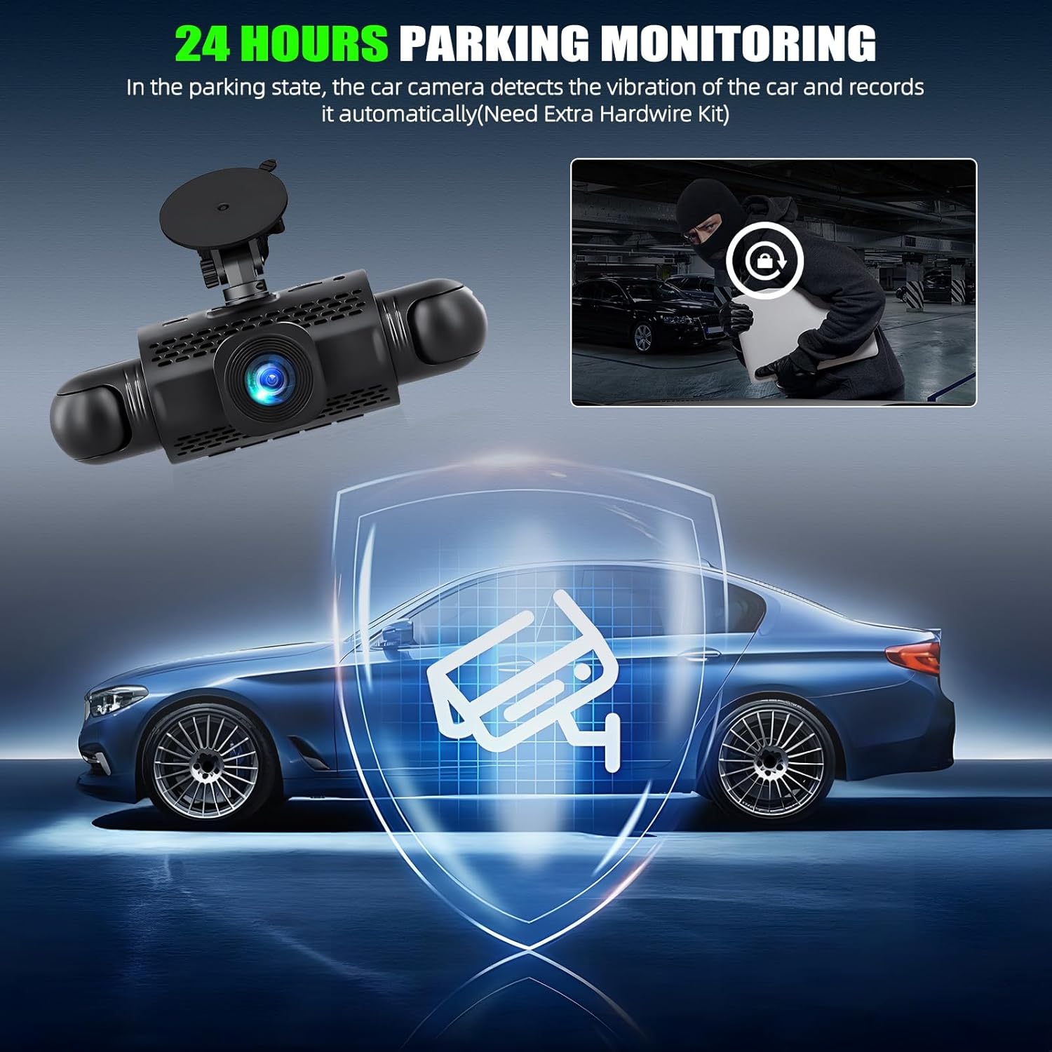 4 Channel Dash Cam Front and Rear Inside Left Right,3'' 1080P Dash Camera for Cars,Dash Camera Car Camera with App Control,Super Night Vision,Motion Detection,Loop Recording,G-Sensor,24 Parking Monito