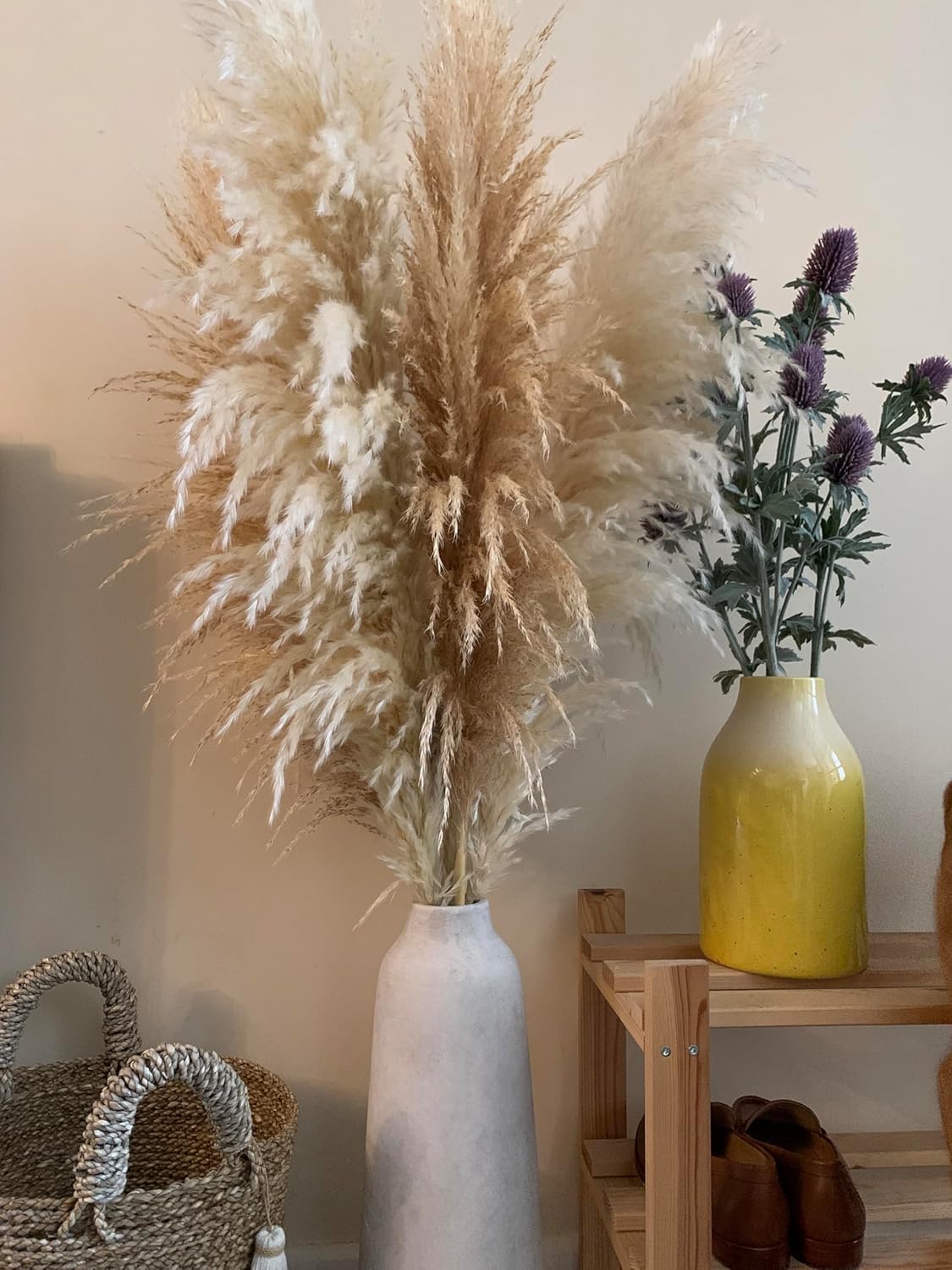 Natural Dried Large Pampas Grass, 47 inches/120 cm tall 6 stems, Extra Large and Fluffy, ideal for minimalism, rustic, boho Home Decor and Weddings, Parties | Natural Beige