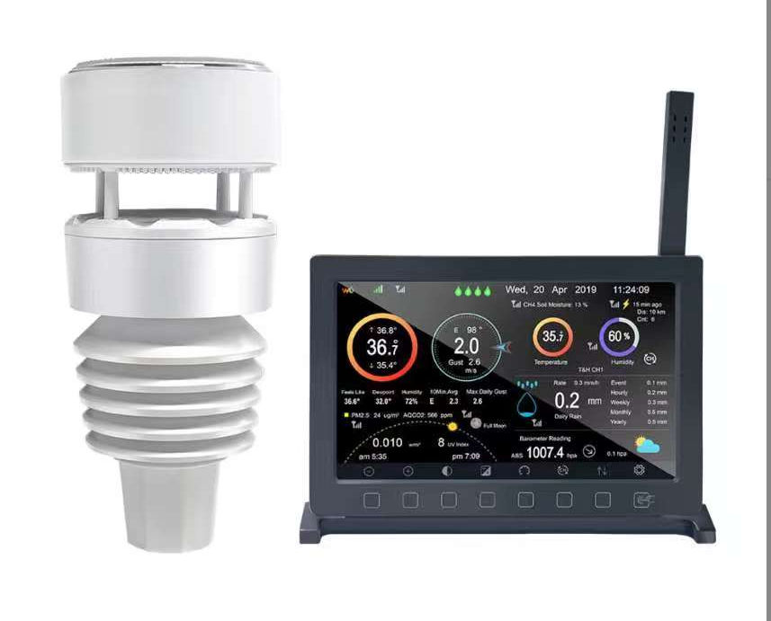 ECOWITT Weather Stations with Outdoor Sensor HP2564, Wifi Internet Radio 7 in 1 Weather Station, Rain Gauge, Weather Forecast, Anemometer, Indoor TFT Color Display with Touch Button for Home Garden