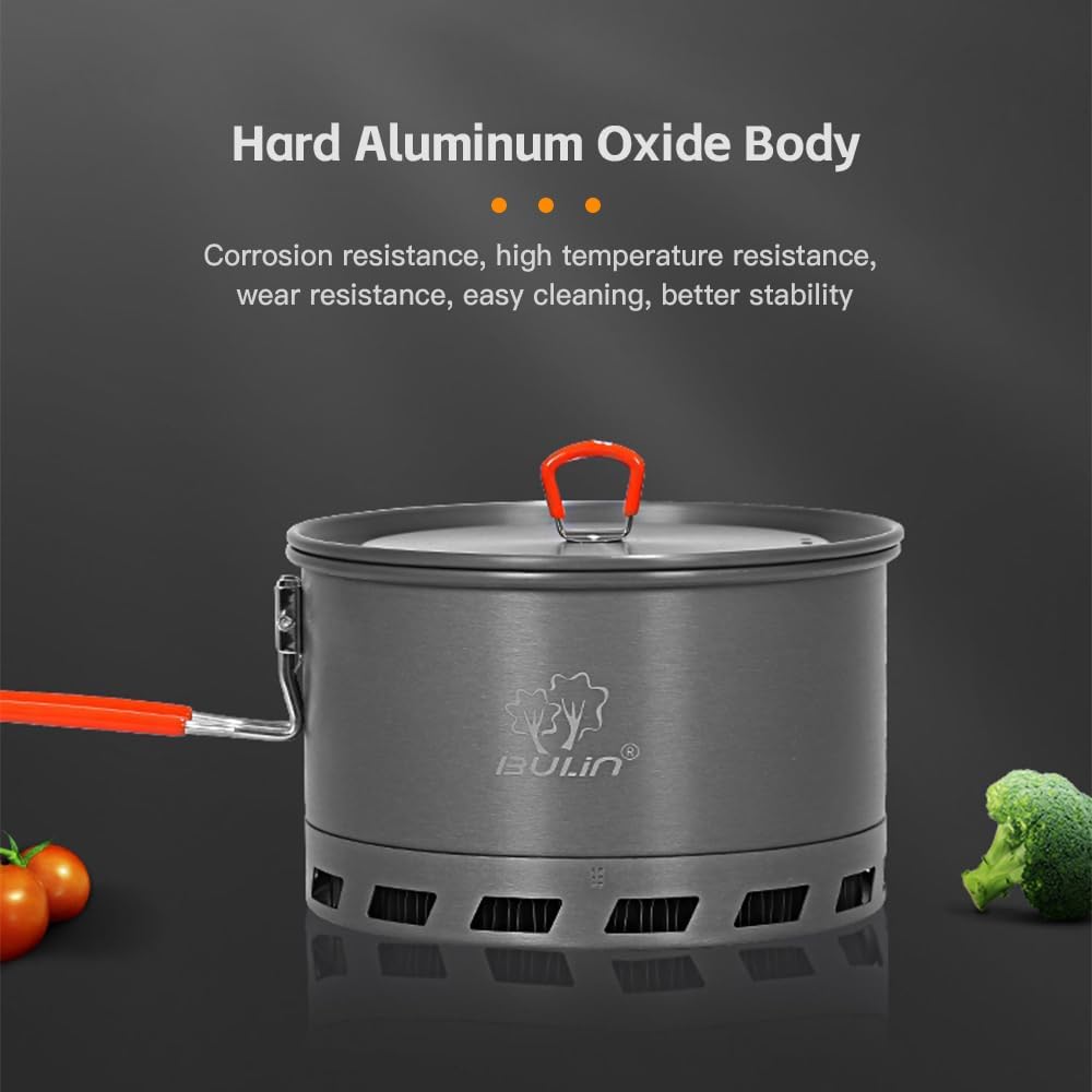 kosingna 1.5/2.1L Outdoor Camping Traveling Hiking Heat Collection Pot Cooking Tableware